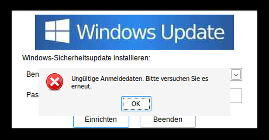 The error shown after a wrong password: "Invalid credentials. Please try again." By this point the wrong password is already in the log.